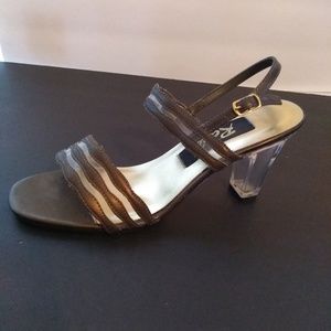 Clear block high heels brown size 7